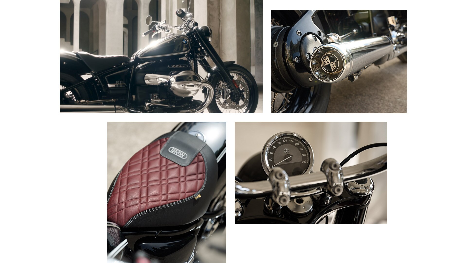 Collage mit Bildern und Videos der R 18 100 Years von BMW Motorrad.