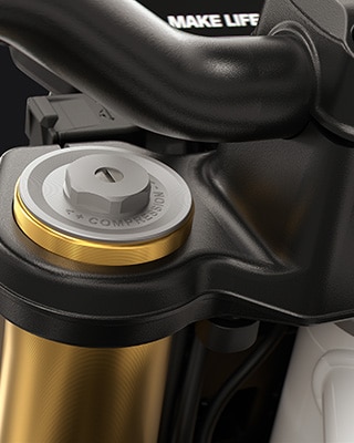 Die goldfarbene 43-mm-Upside-Down-Gabel der F 450 R von BMW Motorrad