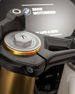 Die goldfarbene 43-mm-Upside-Down-Gabel der F 450 RR von BMW Motorrad