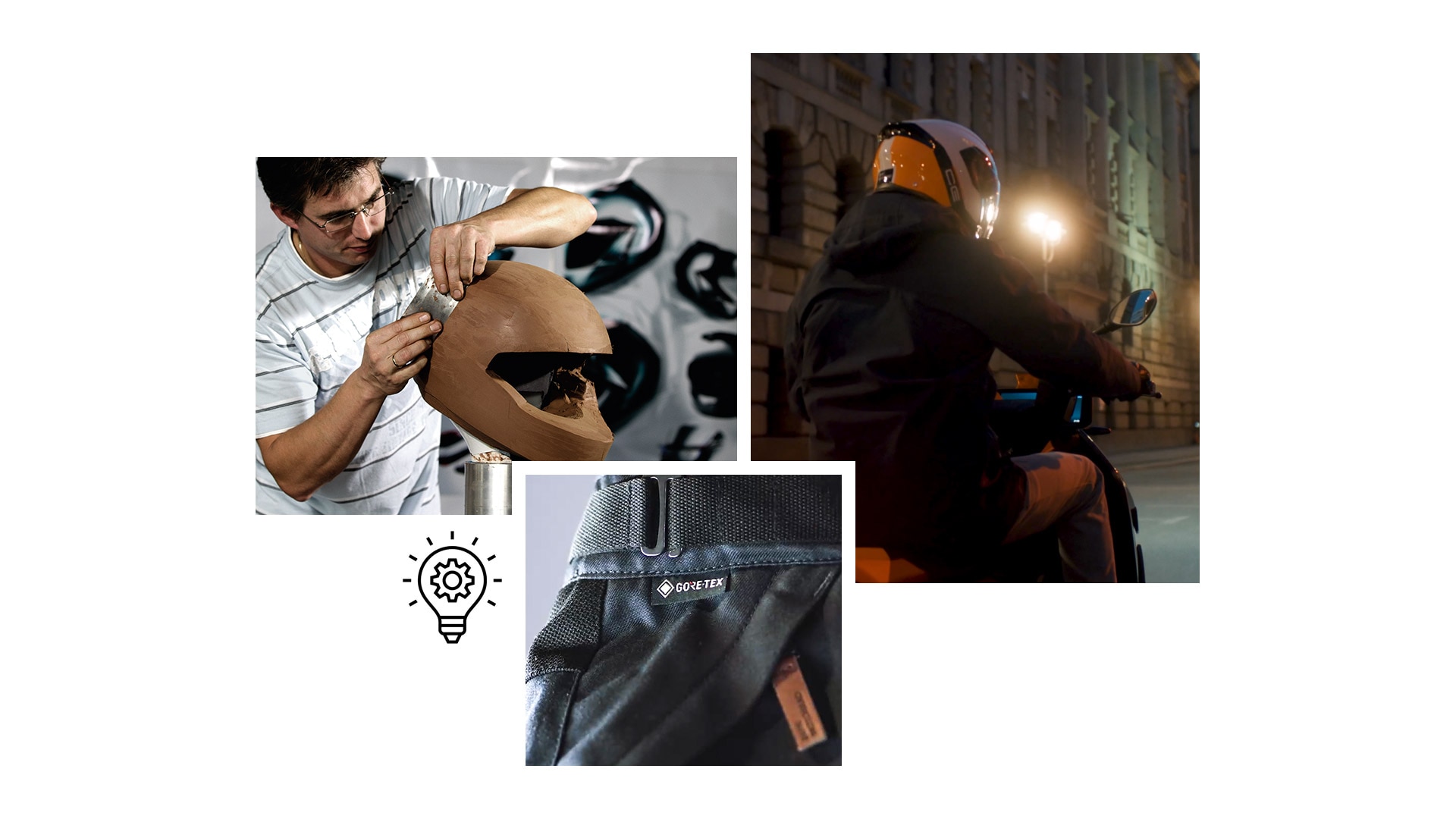 Collage mit Innovationen von BMW Motorrad, wie die Jacke Tokyo Connect GTX